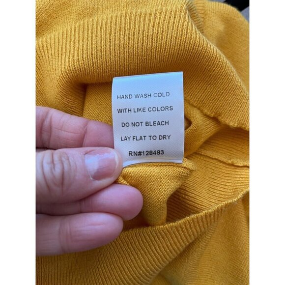NWT UniQ Mustard Yellow Cutout Neck Long Sleeve Sweater S/M Rayon Nylon - Picture 7 of 7